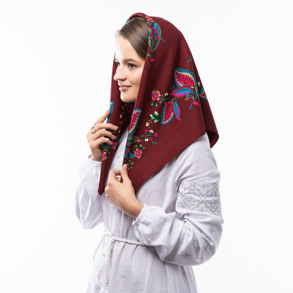 Японська вовняна хустка. Код А14905 75х75см