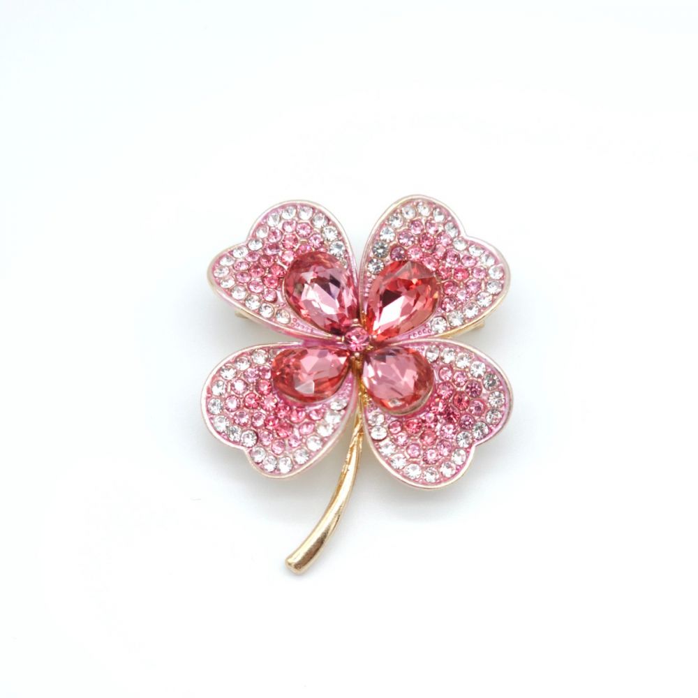 Брошка конюшина 45х35мм рожева