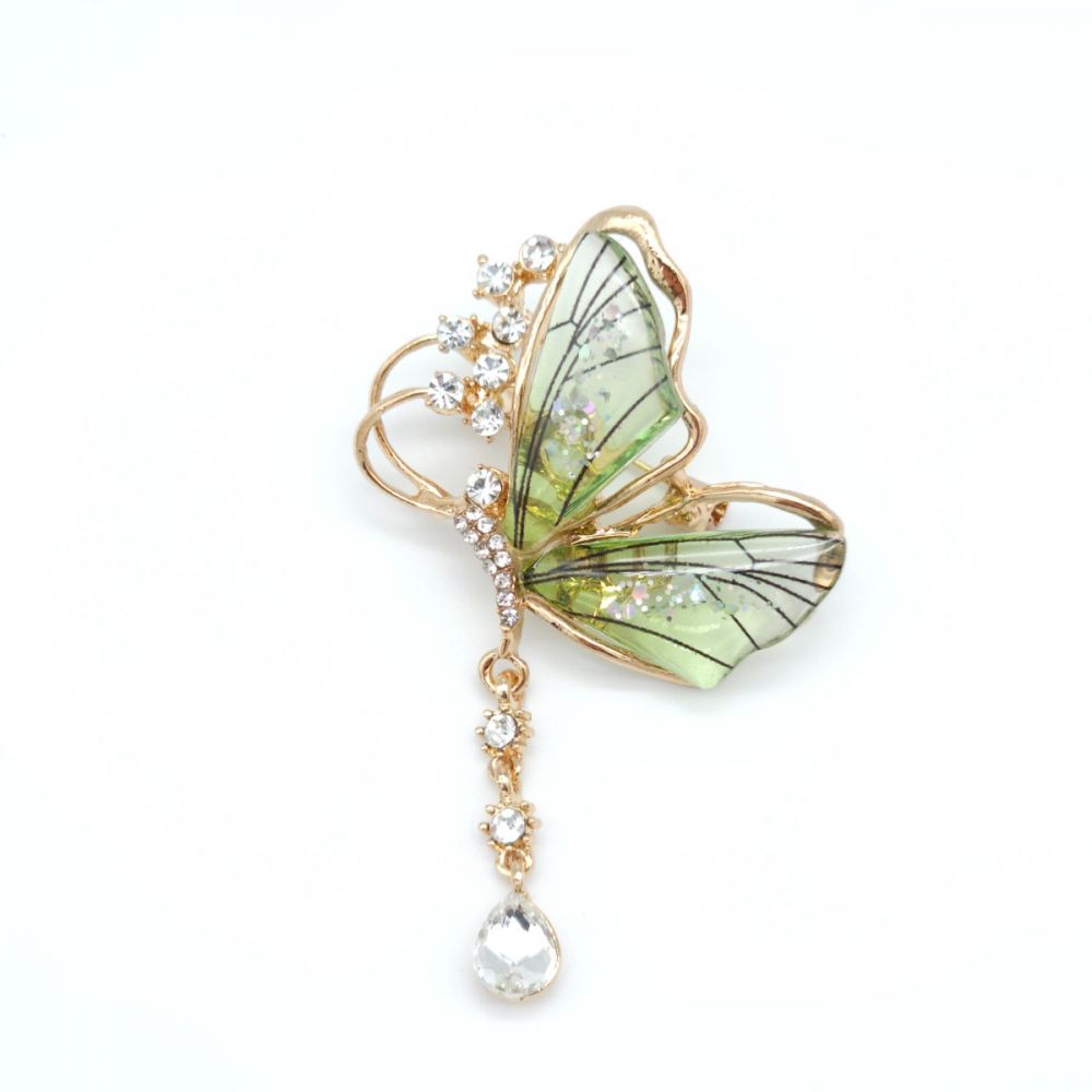 Брошка метелик з камінцем 60х35мм зелений
