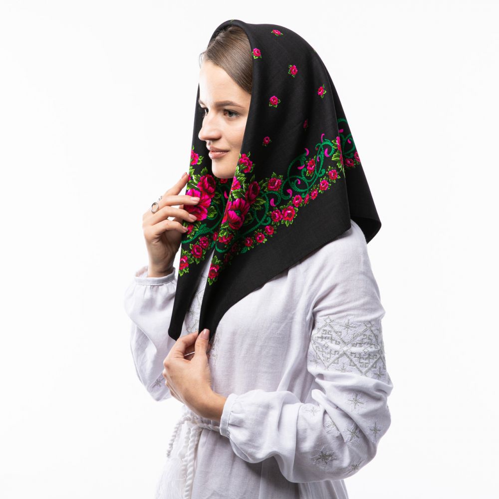 Японська вовняна хустка. Код А15102 75х75см