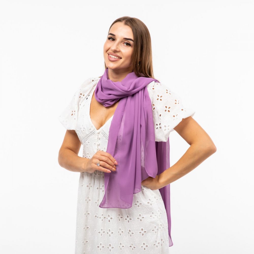 Шарф шифоновий однотонний 180х70см Бузковий