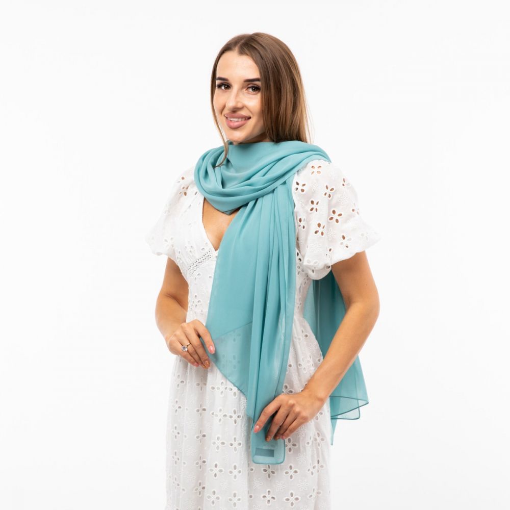 Шарф шифоновий однотонний 180х70см Бірюзовий