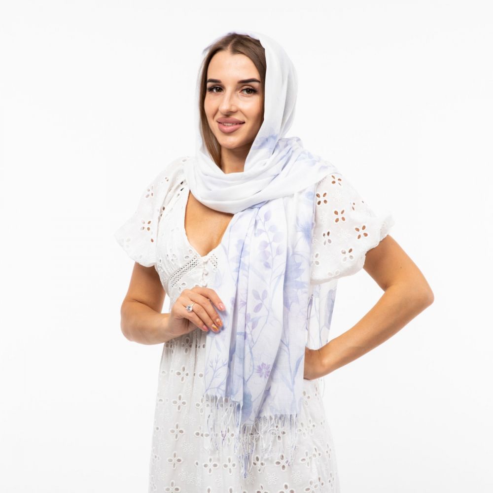 Шарф бавовняний з квітковим принтом 180х70см Білий