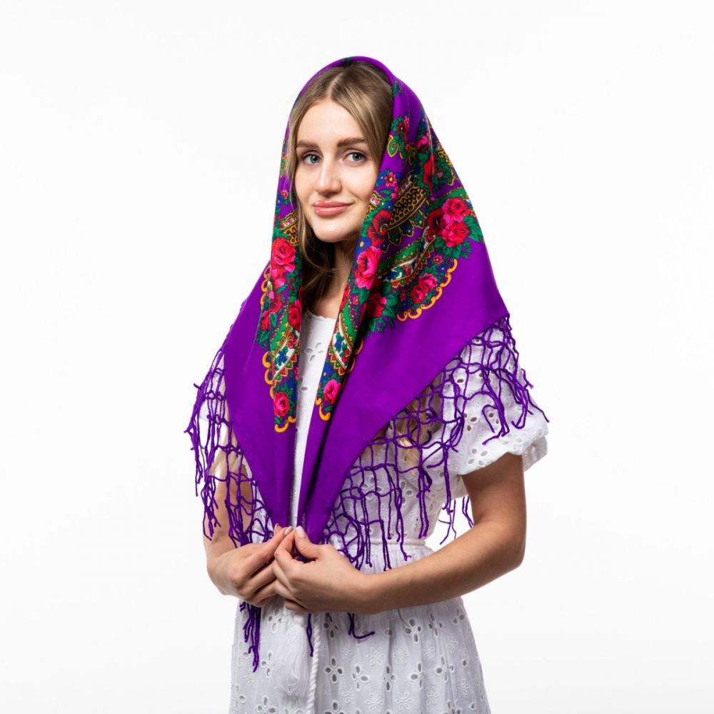 Хустка з тороками 90х90см Фіолетова