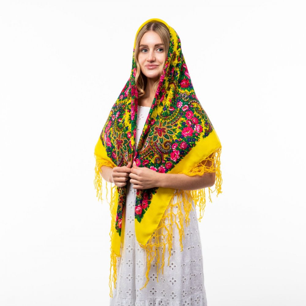 Хустка з тороками 120х120см Жовта