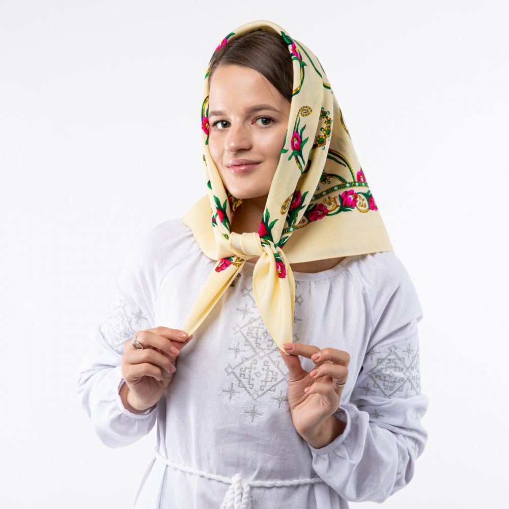 Японська вовняна хустка. Код А1701 75х75см