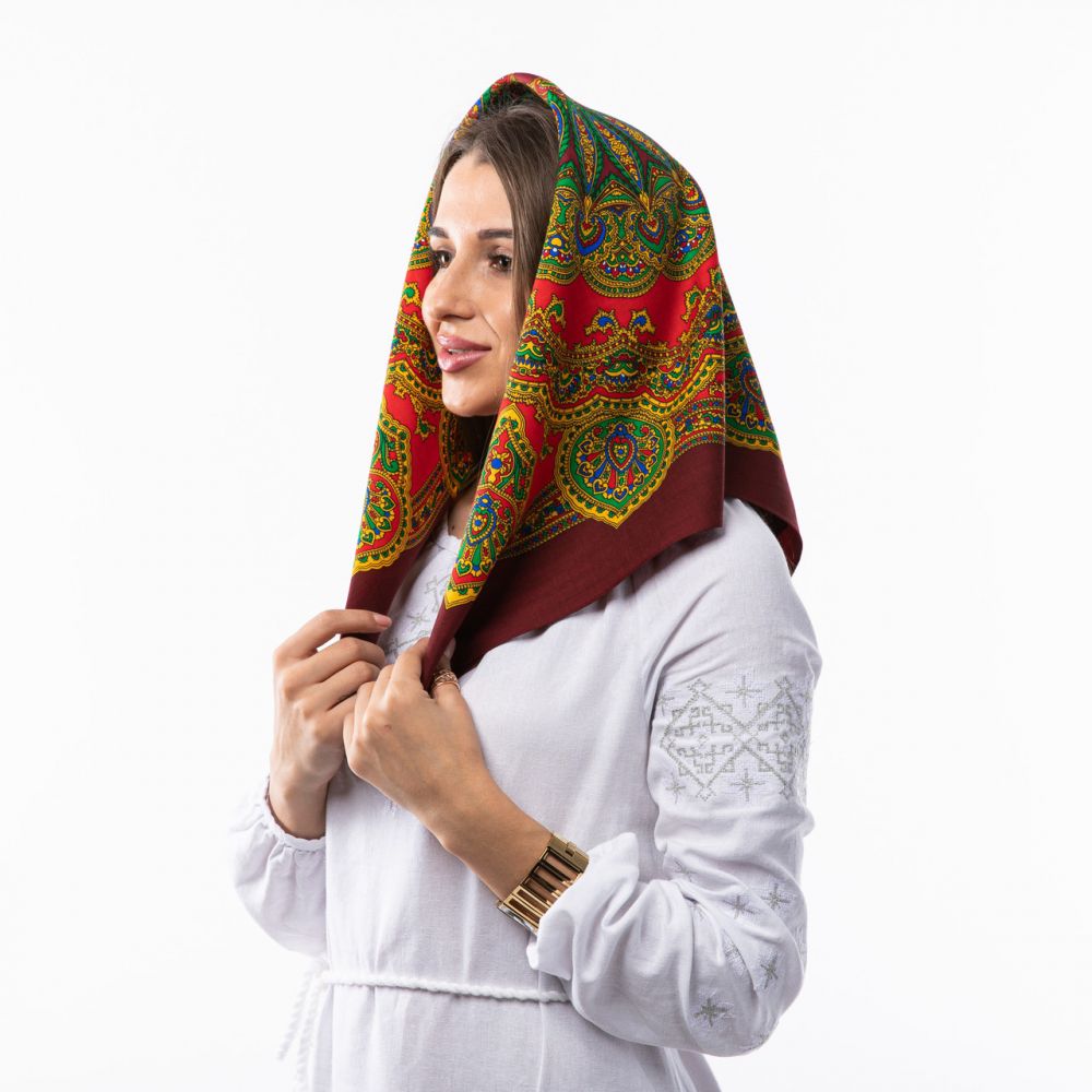 Японська вовняна хустка. Код А1802 75х75см