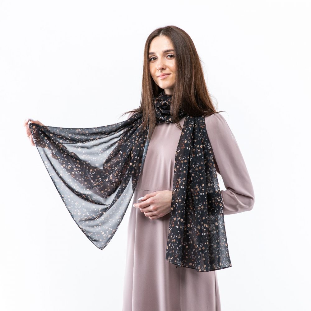 Шифоновий шарф з квітковим принтом. Код Ш2503 190х70см