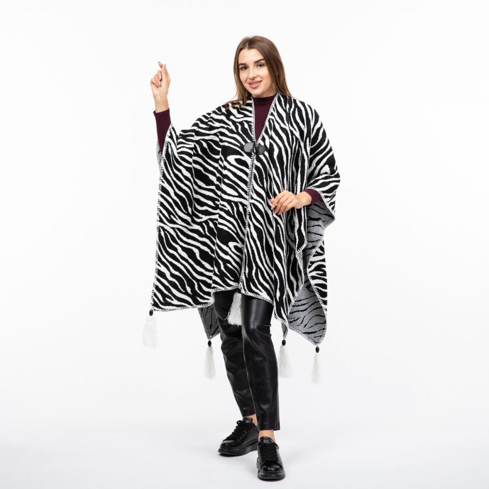 Пончо вовняне 150х120см Чорно-біле