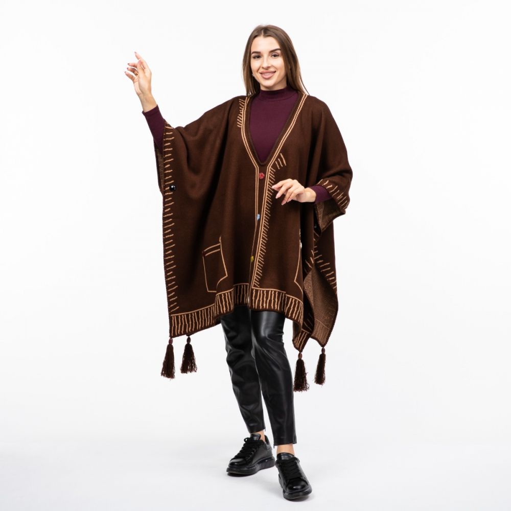 Пончо вовняне 150х120см Коричневе