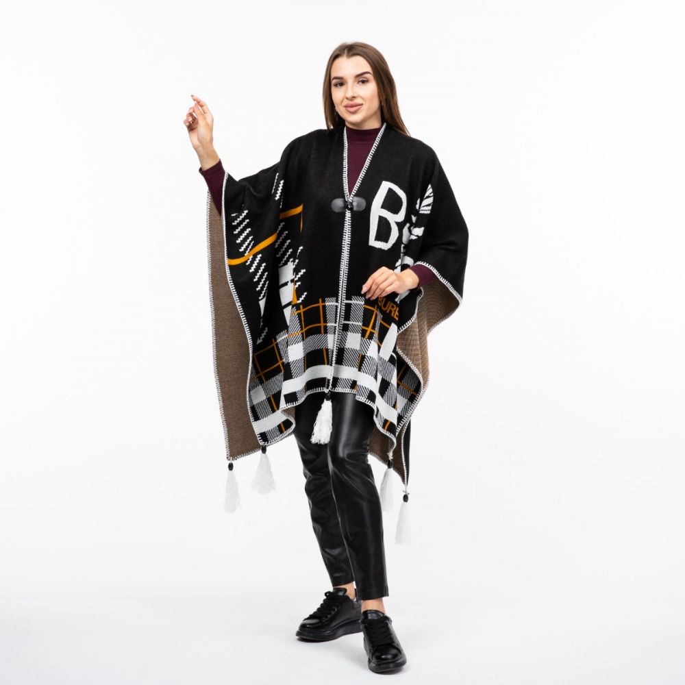 Пончо вовняне 150х120см Чорне